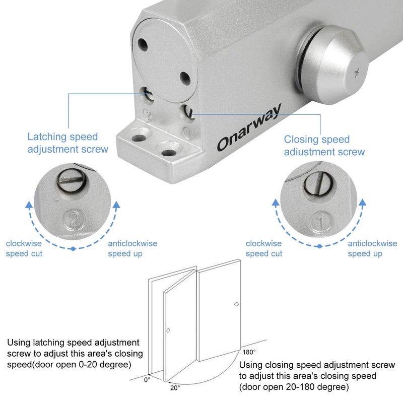 Onarway Door Closer Adjustable Automatic Size 4 Spring Hydraulic for Home & Commercial Use, for 65-85kg Weight Door, Applies Regular, Top Jamb or Parallel Installation - Image 3